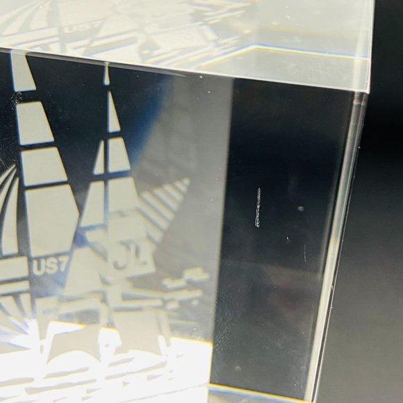 Office Crystal Clear Glass Paperweight Etched Us Shipssail Boats 35